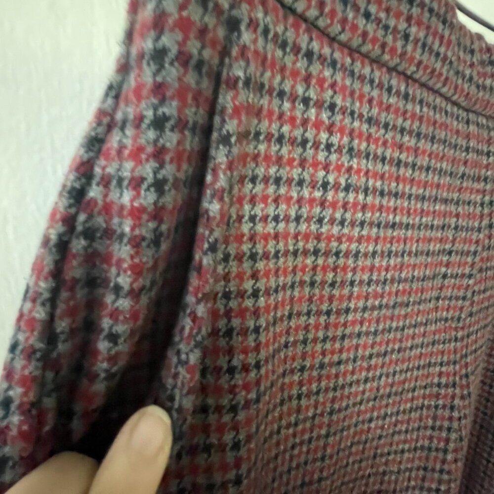 Theory Women's Red Grey Houndstooth Plaid Straight Leg Trousers Pants Size 2 - Picture 2 of 13
